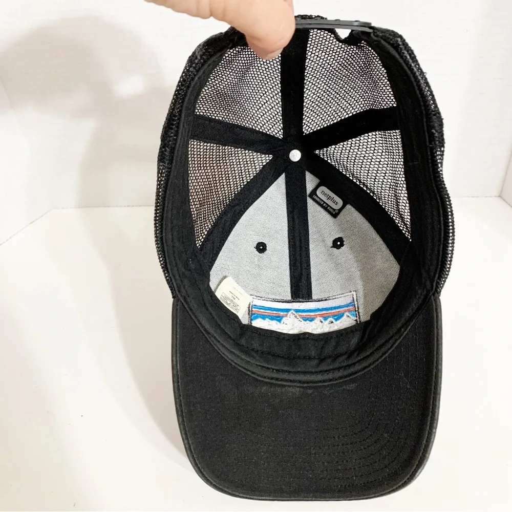 Patagonia Logo Faded Trucker Style Hat Cap Black Mesh Snapback Adjustable Back